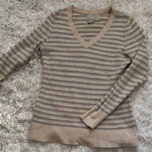 Banana Republic Tan and silver  V-Neck Sweater L
